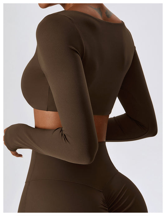 Fitness Long-Sleeved Top. Brown