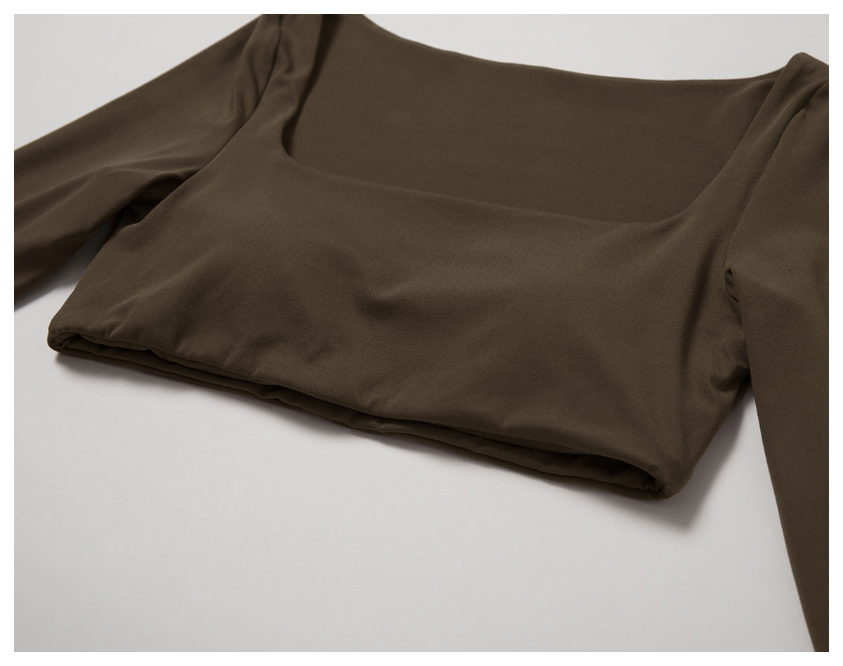 Fitness Long-Sleeved Top. Brown