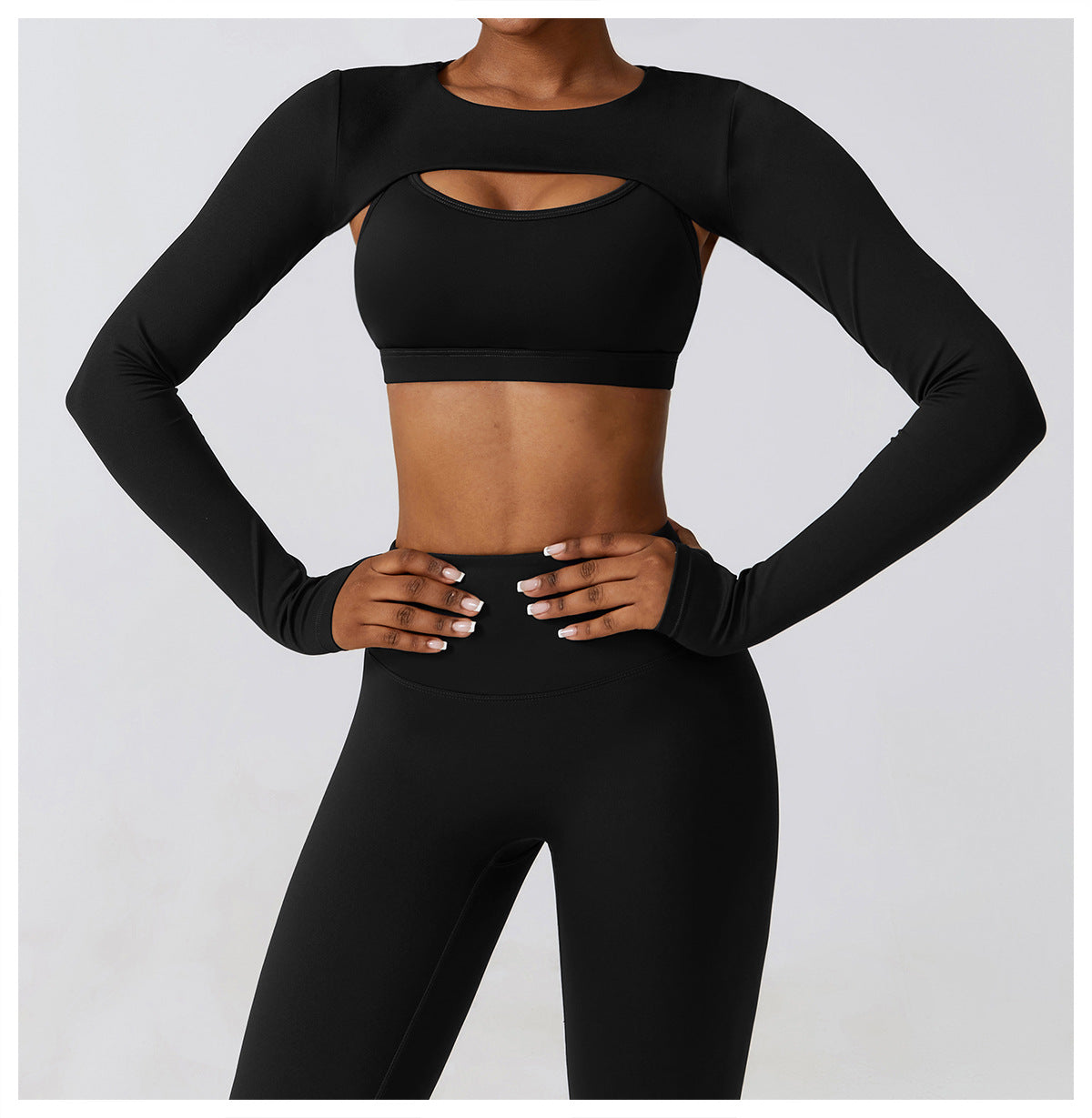 FITNESS SET OF LONG SLEEVES + BRA. BLACK