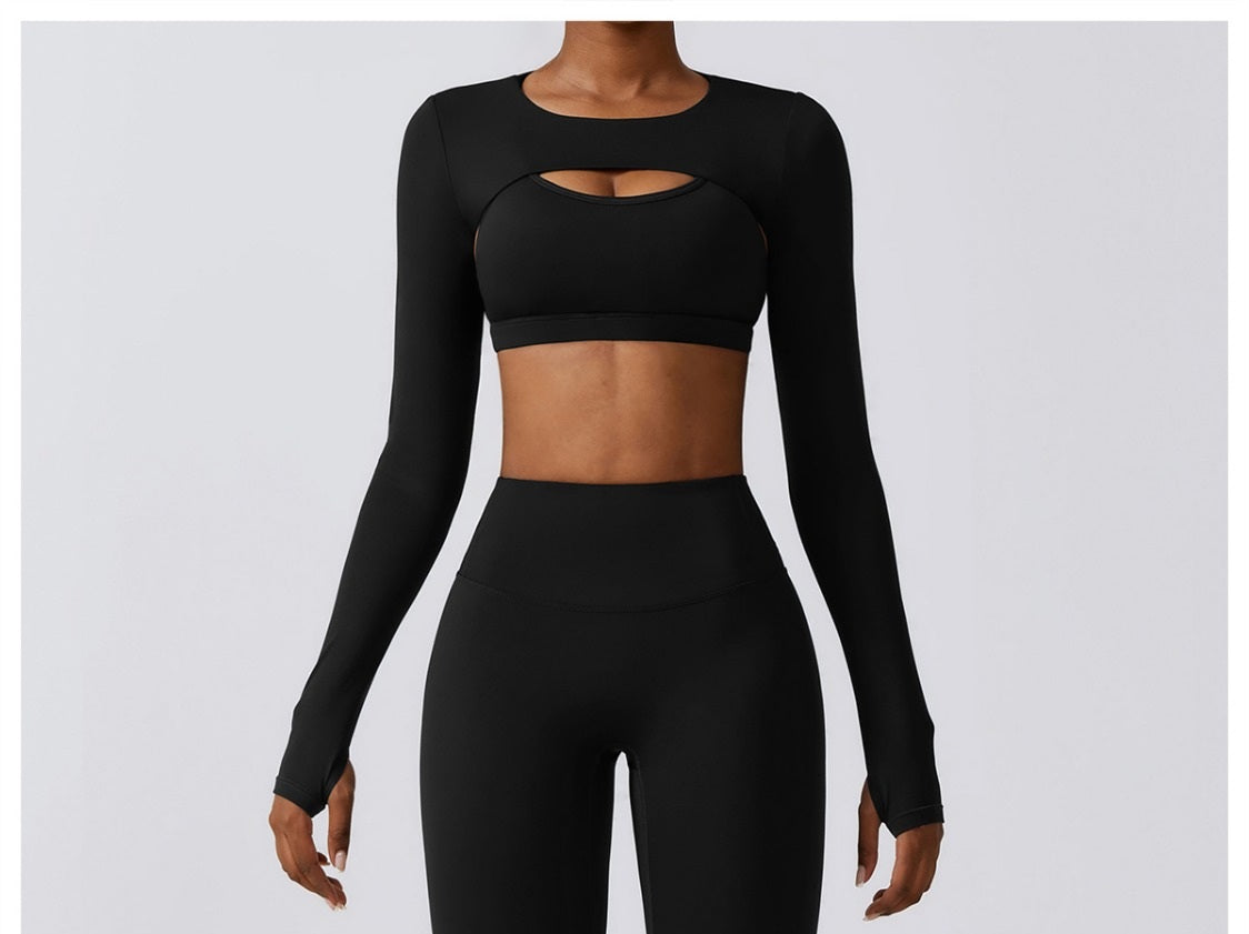 FITNESS SET OF LONG SLEEVES + BRA. BLACK