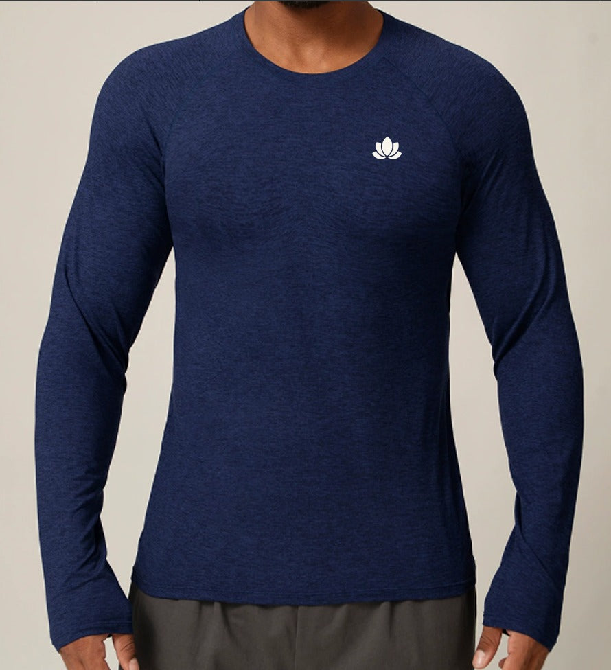 Men’s Long Sleeve Performance Shirt – Quick Dry, Stretch & Breathable – Blue/ Black