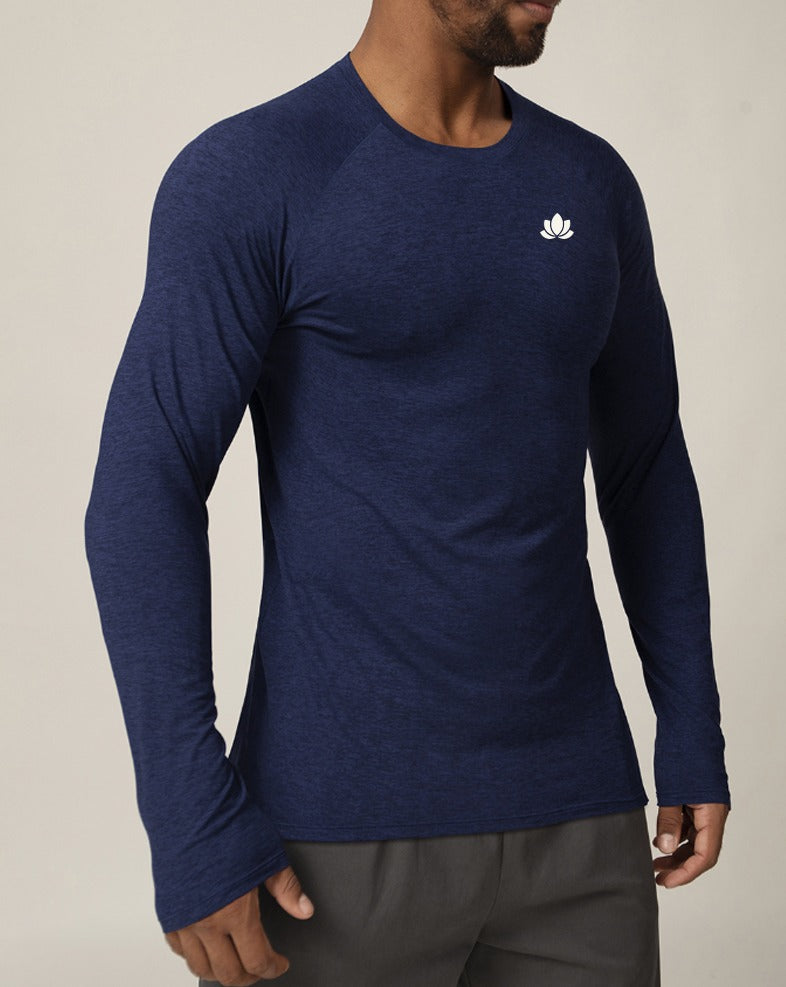 Men’s Long Sleeve Performance Shirt – Quick Dry, Stretch & Breathable – Blue/ Black