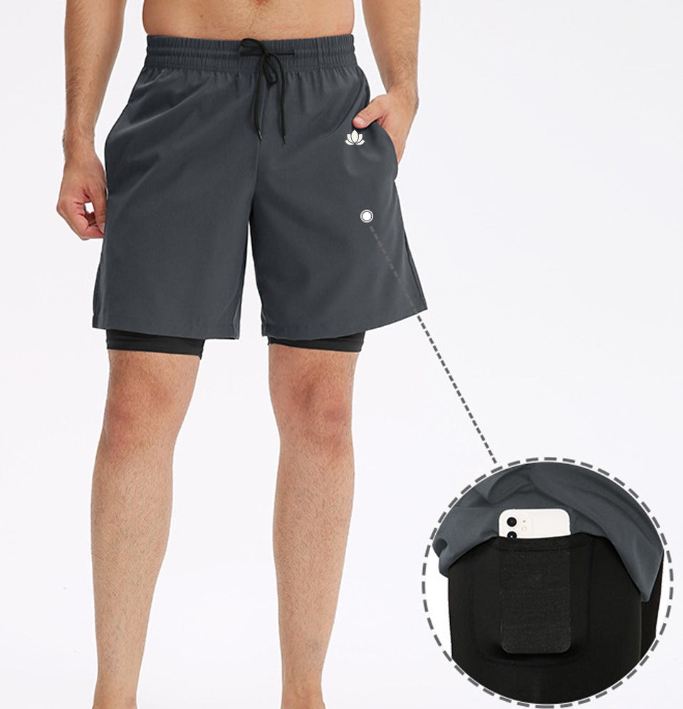 Men’s Dual-Layer Training Shorts – Built-in Compression Liner – Black / Blue / Green