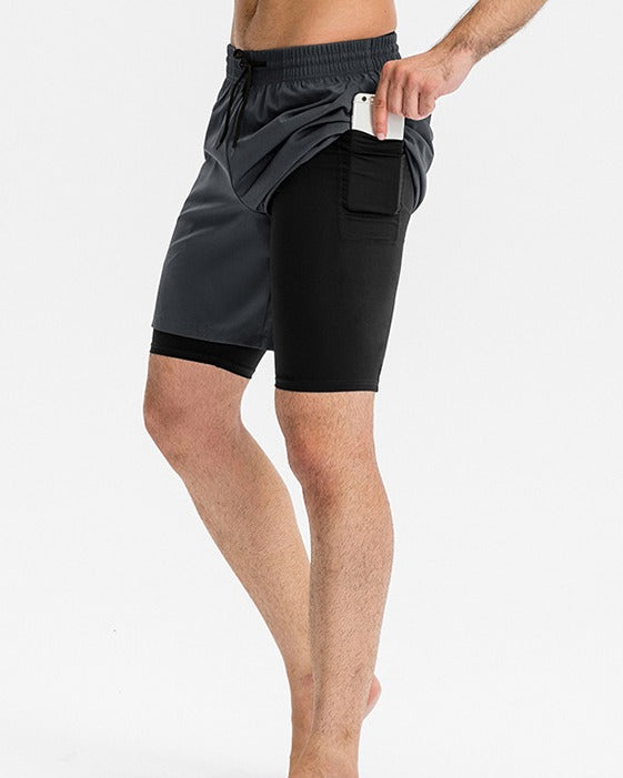 Men’s Dual-Layer Training Shorts – Built-in Compression Liner – Black / Blue / Green