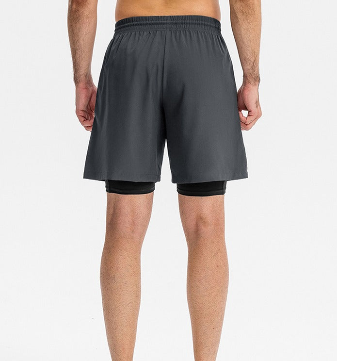 Men’s Dual-Layer Training Shorts – Built-in Compression Liner – Black / Blue / Green