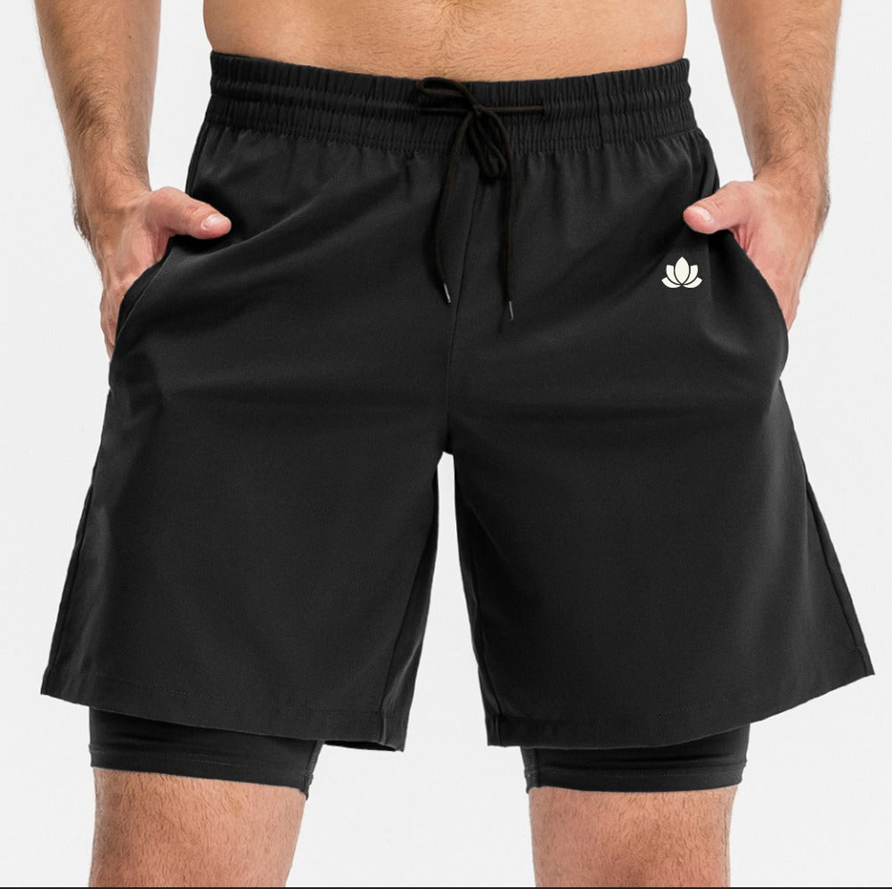 Men’s Dual-Layer Training Shorts – Built-in Compression Liner – Black / Blue / Green