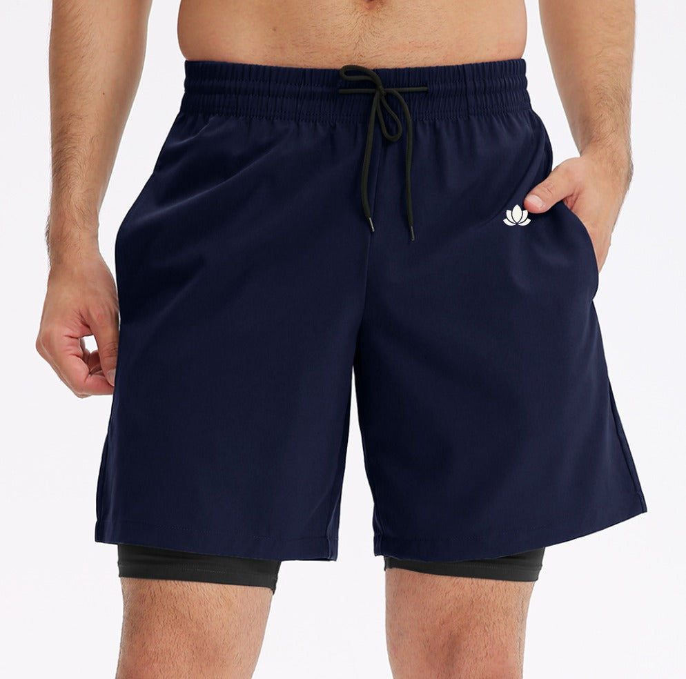 Men’s Dual-Layer Training Shorts – Built-in Compression Liner – Black / Blue / Green