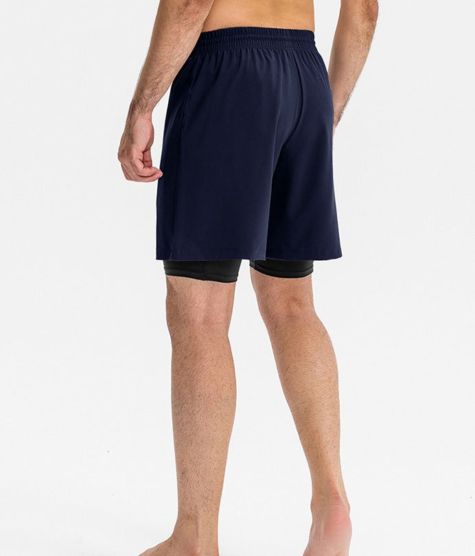 Men’s Dual-Layer Training Shorts – Built-in Compression Liner – Black / Blue / Green