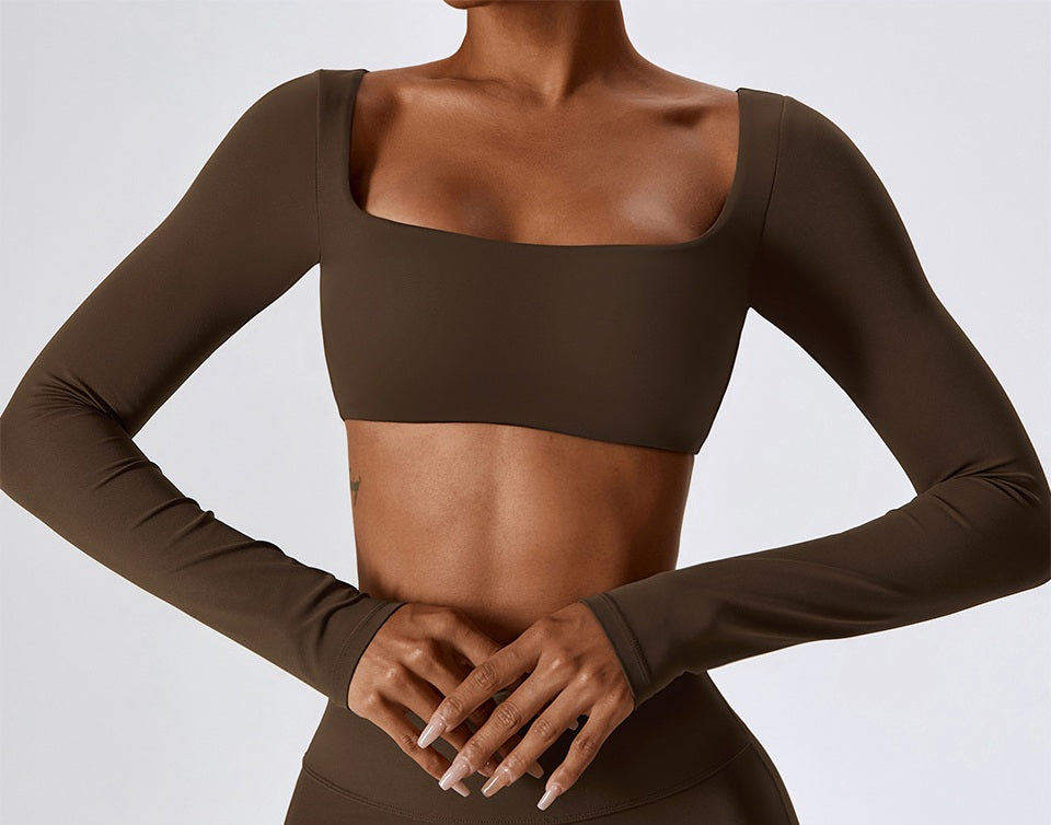 Fitness Long-Sleeved Top. Brown