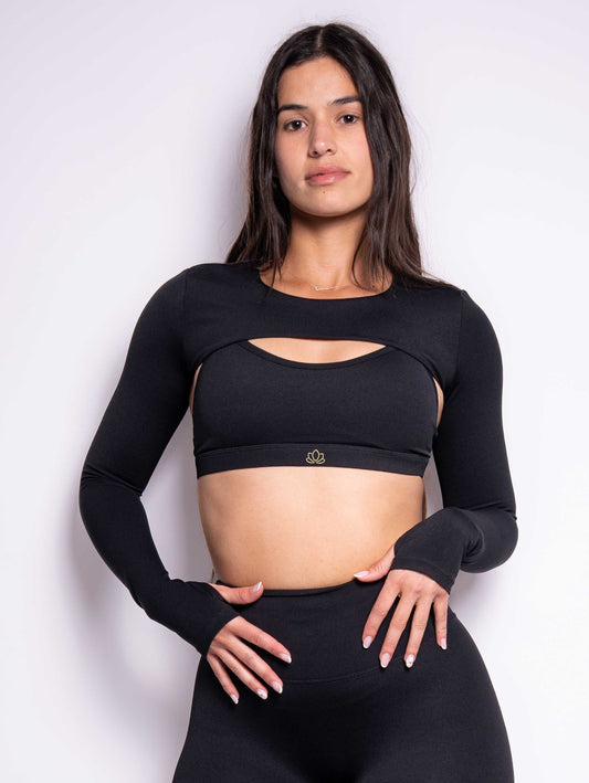 FITNESS SET OF LONG SLEEVES + BRA. BLACK