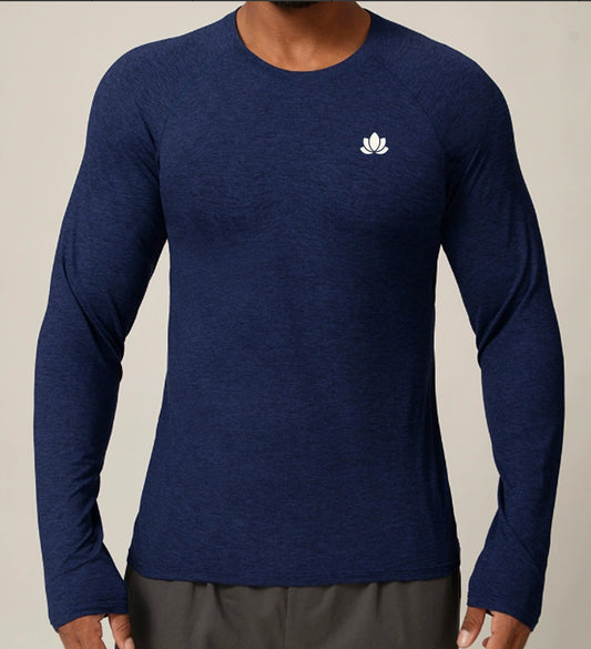 Men’s Long Sleeve Performance Shirt – Quick Dry, Stretch & Breathable – Blue/ Black