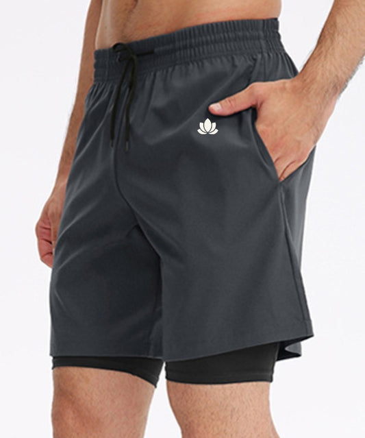 Men’s Dual-Layer Training Shorts – Built-in Compression Liner – Black / Blue / Green