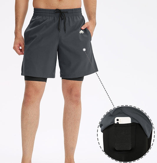 Men’s Dual-Layer Training Shorts – Built-in Compression Liner – Black / Blue / Green